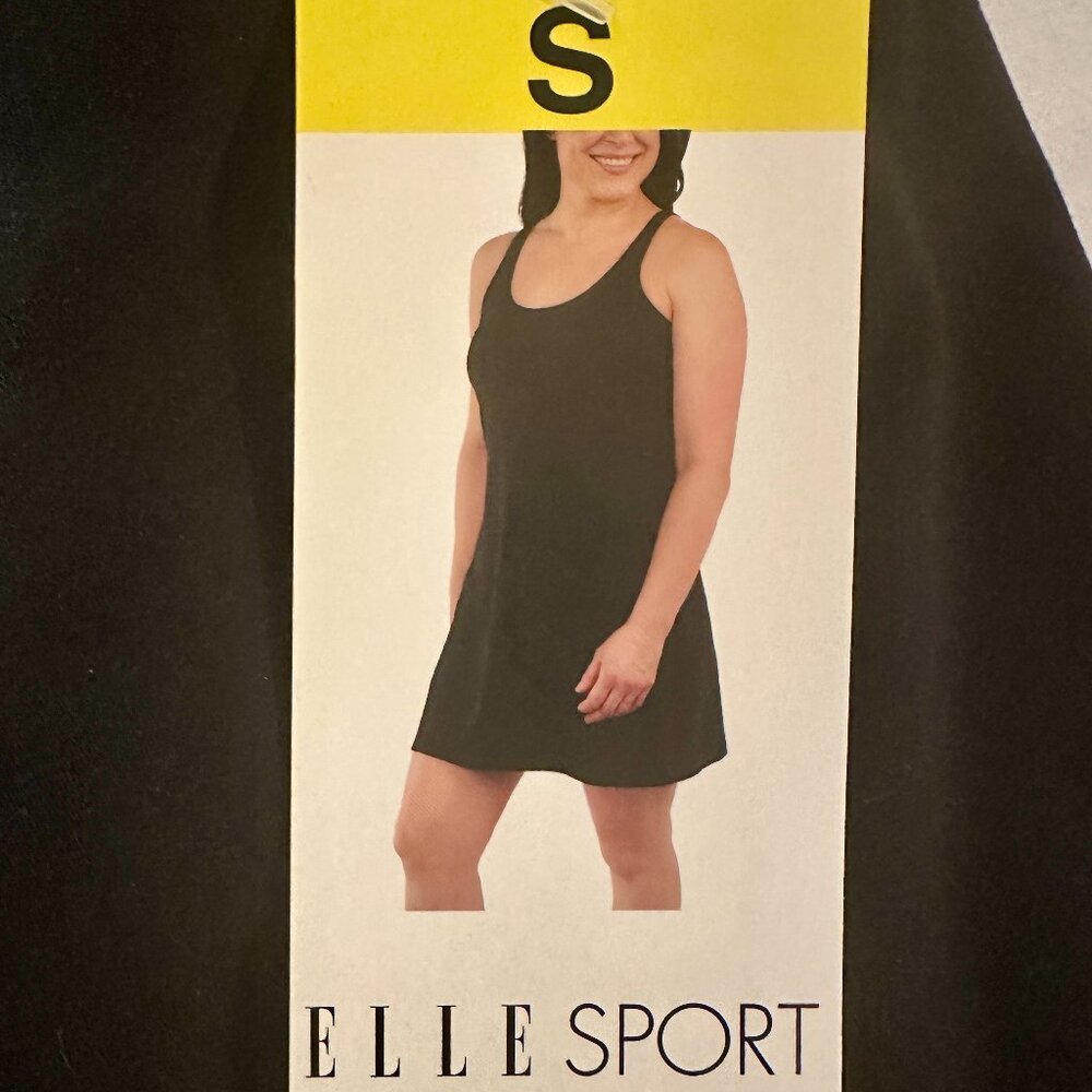 New Elle Sport Active Tank Dress With Inner Shorts Women's Size S Black Athletic